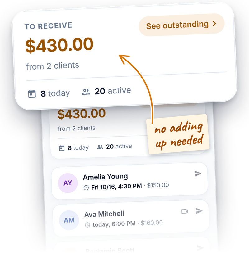 The To collect panel on Session Flow's Clients screen, with the total and from how many clients.